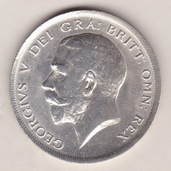 1918 Silver Halfcrown coin featuring king George V on the Obverse. The Reverse features a crowned quartered shield of arms.