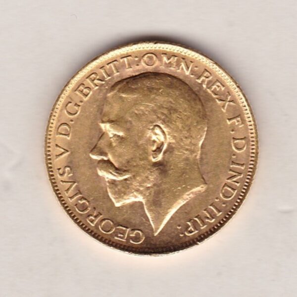 1919 P Gold Sovereign Coin. The coin features King George V on the Obverse. St George and the dragon on the reverse. The P - Perth, Australia mintmark.