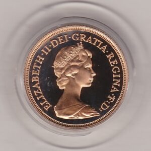1981 gold proof sovereign coin featuring queen Elizabeth II on the Obverse & St George and the Dragon Reverse. This coin comes as issued by the royal mint.