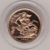 1987 gold proof sovereign coin featuring queen Elizabeth II on the Obverse & St George and the Dragon Reverse. This coin comes as issued by the royal mint.