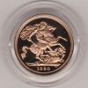 1990 gold proof sovereign coin featuring queen Elizabeth II on the Obverse & St George and the Dragon Reverse. This coin comes as issued by the royal mint.