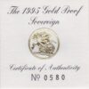 1995 gold proof sovereign coin featuring queen Elizabeth II on the Obverse & St George and the Dragon Reverse. This coin comes as issued by the royal mint.