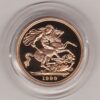 1999 gold proof sovereign coin featuring queen Elizabeth II on the Obverse & St George and the Dragon Reverse. This coin comes as issued by the royal mint.