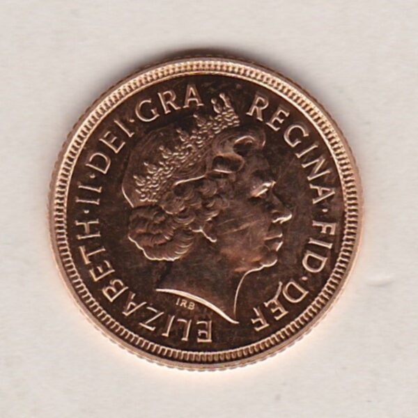 2001 Gold Half Sovereign coin featuring the fourth portrait of Queen Elizabeth II on the Obverse. St George and the dragon on the Reverse.