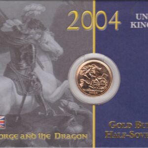 2004 Gold Half Sovereign coin featuring the fourth portrait of Queen Elizabeth II on the Obverse. St George and the dragon on the Reverse.