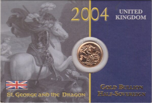 2004 Gold Half Sovereign coin featuring the fourth portrait of Queen Elizabeth II on the Obverse. St George and the dragon on the Reverse.