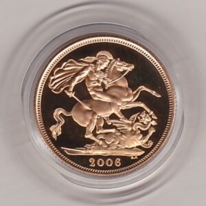 2006 gold proof sovereign coin featuring queen Elizabeth II on the Obverse & St George and the Dragon Reverse. This coin comes as issued by the royal mint.