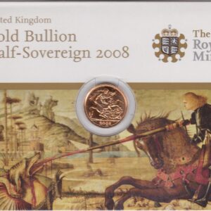 2008 Gold Half Sovereign coin featuring the fourth portrait of Queen Elizabeth II on the Obverse. St George and the dragon on the Reverse.