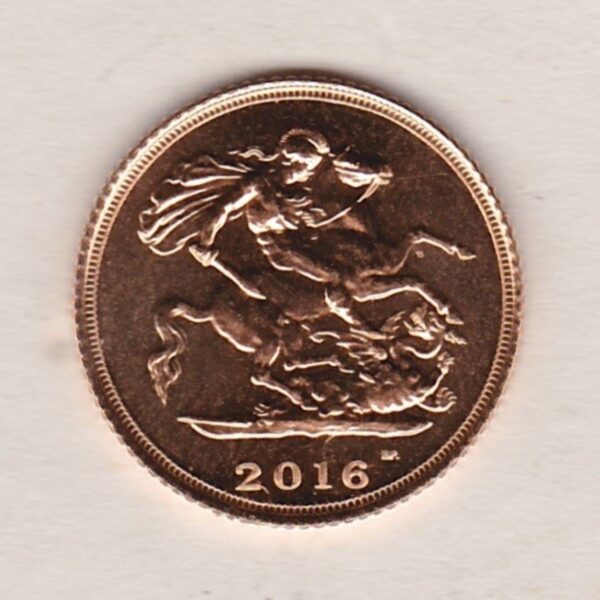 2016 Gold Half Sovereign coin featuring the fifth portrait of Queen Elizabeth II on the Obverse. St George and the dragon on the Reverse.