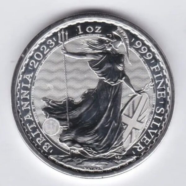 2023 Silver Britannia One Ounce Coin. The portrait of Queen Elizabeth II is on the obverse. The coin contains one ounce of 999 fine silver.