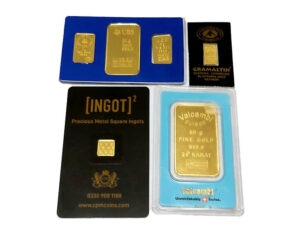 Gold bullion bars including one ounce bars, fractional larger and smaller sized bars perfect for investment.