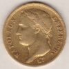 1812 A France Gold Forty Francs coin features the bust of Napoleon facing left on the obverse. The value of 40 Francs within a wreath on the Reverse.