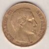 1859 A France Gold Twenty Francs coin featuring Napoleon III on the Obverse. The reverse has the denomination above the date within a wreath.