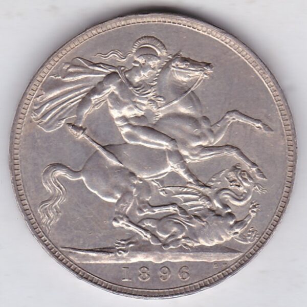 1896 LX silver crown Silver Crown Coin featuring Queen Victoria old head or vailed head on the Obverse and the St George & dragon design on the reverse.