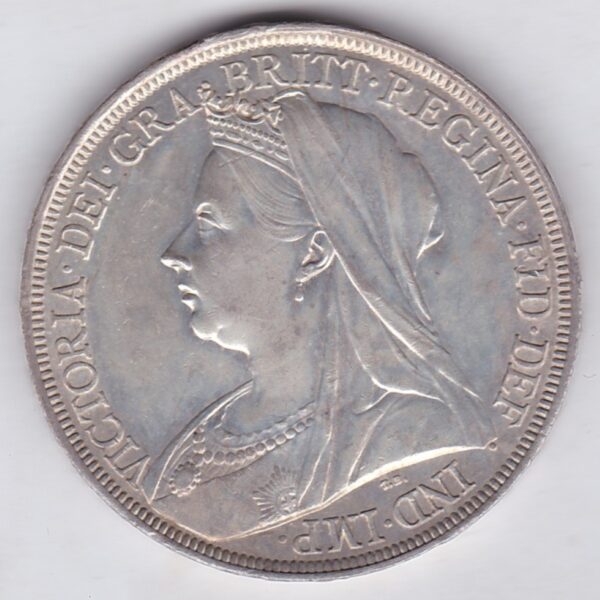 1897 LX silver crown Silver Crown Coin featuring Queen Victoria old head or vailed head on the Obverse and the St George & dragon design on the reverse.