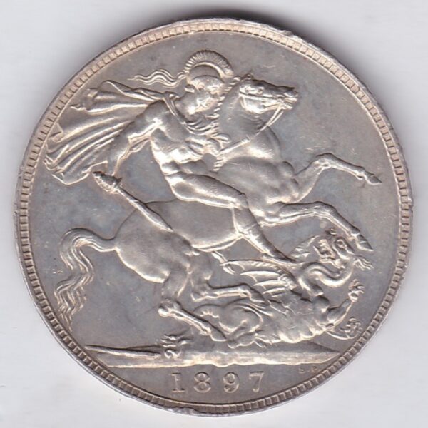 1897 LX silver crown Silver Crown Coin featuring Queen Victoria old head or vailed head on the Obverse and the St George & dragon design on the reverse.