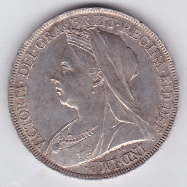 1900 LXIII silver crown Silver Crown Coin featuring Queen Victoria old head or vailed head on the Obverse and the St George & dragon design on the reverse.