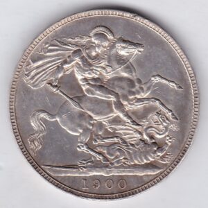 1900 LXIII silver crown Silver Crown Coin featuring Queen Victoria old head or vailed head on the Obverse and the St George & dragon design on the reverse.