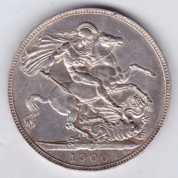 1900 LXIII silver crown Silver Crown Coin featuring Queen Victoria old head or vailed head on the Obverse and the St George & dragon design on the reverse.