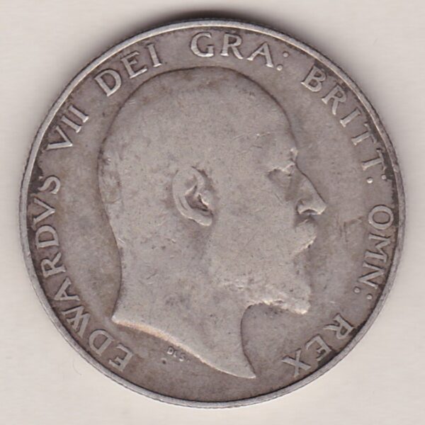 1902 Silver Halfcrown coin featuring king Edward VII on the Obverse. The Reverse features a crowned quartered shield of arms.