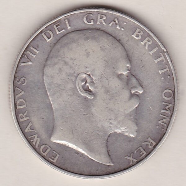 1903 Silver Halfcrown coin featuring king Edward VII on the Obverse. The Reverse features a crowned quartered shield of arms.