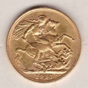 1917 M Gold Sovereign featuring the M - Melbourne mint mark. King George V on the Obverse. With the St George and the Dragon Reverse.