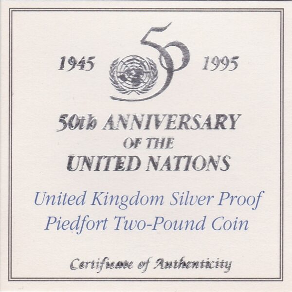 1995 Two Pounds Piedfort Silver Proof Coin. This double thickness coin was issued by the royal mint and includes the original box and certificate.