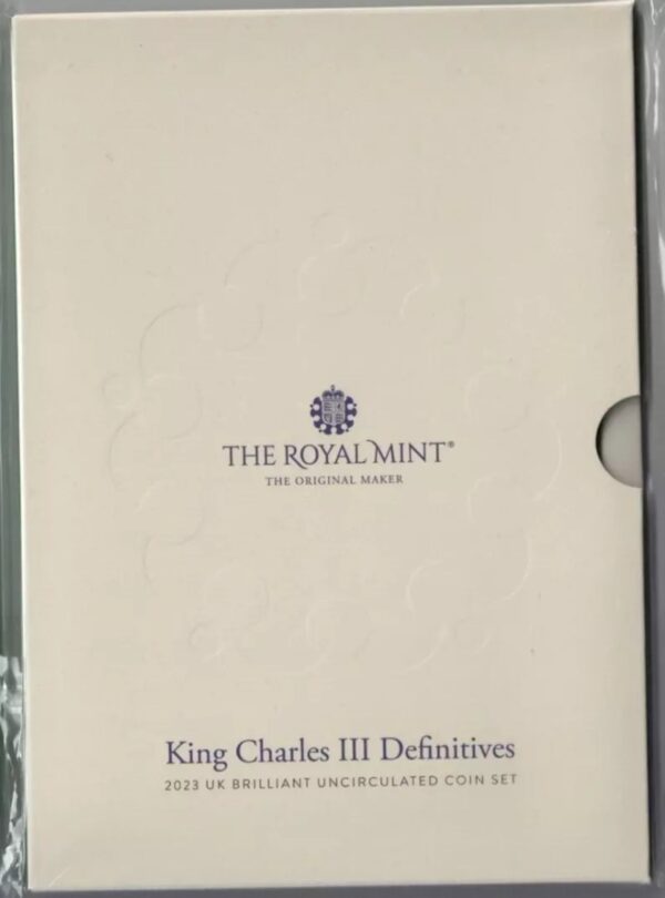 2023 Royal Mint Definitives Set. This 2023 Charles III set comes still sealed in the cellophane packet as issued by the Royal Mint. 