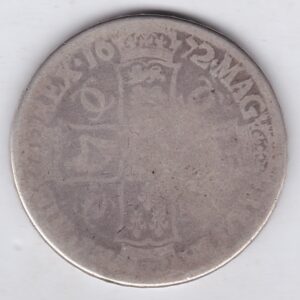 1672 Silver Crown Coin featuring the third bust of King Charles II on the Obverse and the crowned cruciform of shields on the reverse.