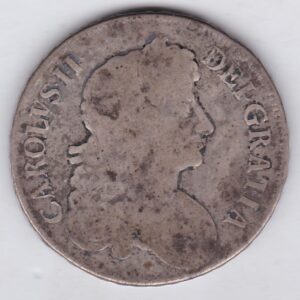 1673 Silver Crown Coin featuring the third bust of King Charles II on the Obverse and the crowned cruciform of shields on the reverse.