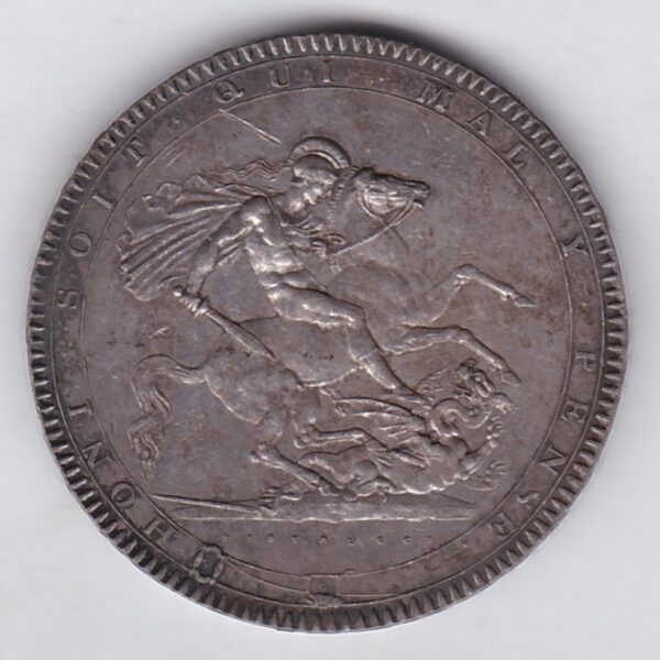 1818 LIX Silver Crown Coin featuring King George III on the Obverse and the St George slaying the dragon design on the reverse.