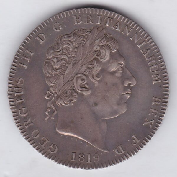 1819 LIX Silver Crown Coin featuring King George III on the Obverse and the St George slaying the dragon design on the reverse.