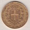 1832 Sardinia Italy Gold Twenty Lire coin featuring King Carlo Alberto on the obverse. The crowned Savoy shield of arms on the reverse.