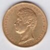 1834 P Sardinia Italy Gold One Hundred Lire coin featuring King Carlo Alberto on the obverse. The crowned Savoy shield of arms on the reverse.