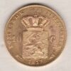 1877 Netherlands Gold Ten Gulden coin. The obverse features the portrait of King Willem III. The reverse features the crowned lion.