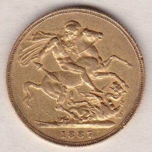 1887 Gold Sovereign Coin featuring Queen Victoria Jubilee Head on the Obverse and St George & the Dragon on the Reverse. London Mint.