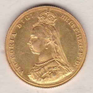 1887 Gold Sovereign Coin featuring Queen Victoria Jubilee Head on the Obverse and St George & the Dragon on the Reverse. London Mint.