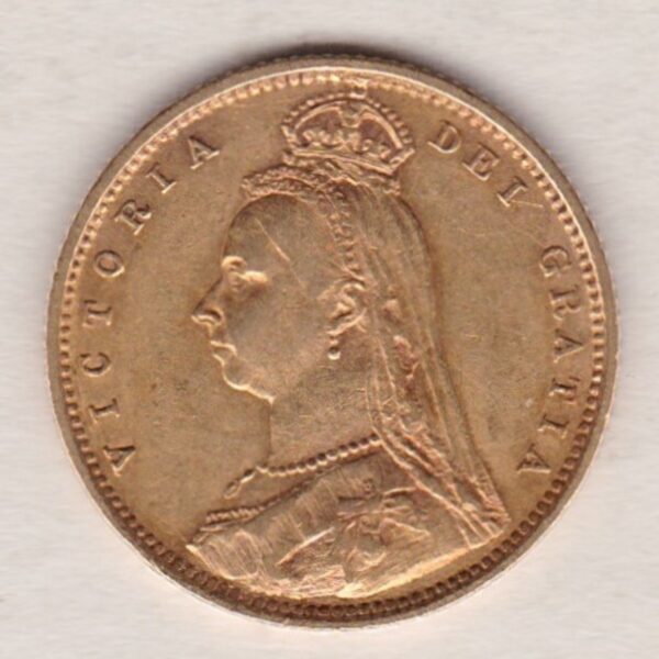 1891 Gold Half Sovereign Coin featuring Queen Victoria Jubilee Head on the Obverse and the shield design on the Reverse. Very Fine condition.