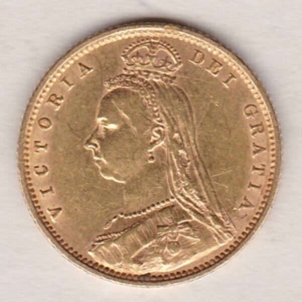 1893 Gold Half Sovereign Coin featuring Queen Victoria Jubilee Head on the Obverse and the shield design on the Reverse. Very Fine condition.