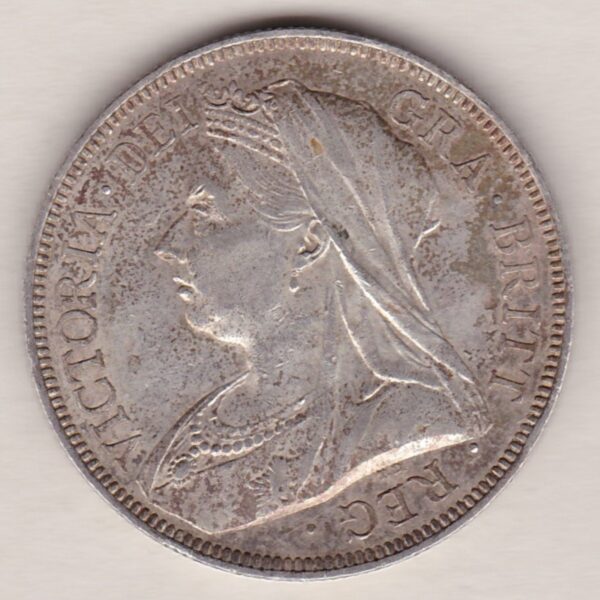 1893 Silver Halfcrown coin featuring the old head of Queen Victoria on the Obverse. The shield of royal arms completes the Reverse design.