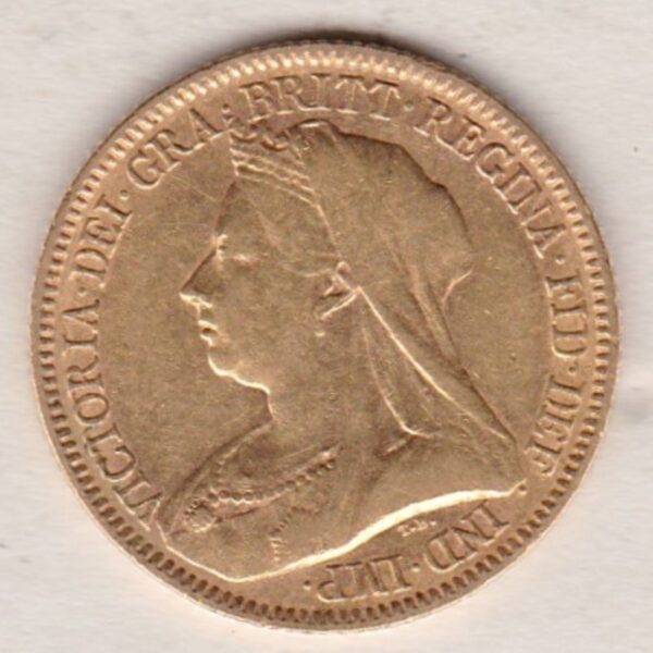 1894 Gold Half Sovereign Coin featuring Queen Victoria Old Head on the Obverse and George & the Dragon on the Reverse.