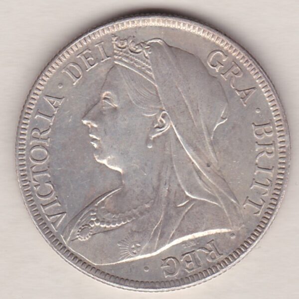 1894 Silver Halfcrown coin featuring the old head of Queen Victoria on the Obverse. The shield of royal arms completes the Reverse design.