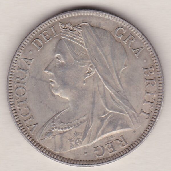 1895 Silver Halfcrown coin featuring the old head of Queen Victoria on the Obverse. The shield of royal arms completes the Reverse design.