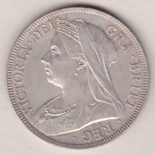 1898 Silver Halfcrown coin featuring the old head of Queen Victoria on the Obverse. The shield of royal arms completes the Reverse design.