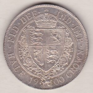 1900 Silver Halfcrown coin featuring the old head of Queen Victoria on the Obverse. The shield of royal arms completes the Reverse design.