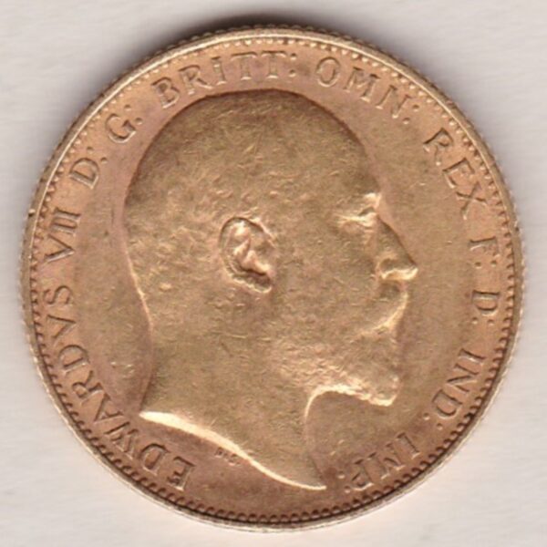 1902 P Gold Sovereign Coin. The coin features King Edward VII on the Obverse. St George and the dragon on the reverse. The P Perth, Australia Mintmark.