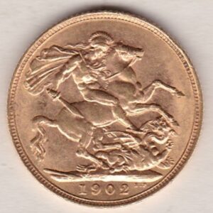 1902 Gold Sovereign Coin. The coin features King Edward VII on the Obverse. St George and the dragon on the reverse. London Mint.