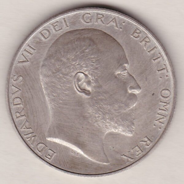 1902 Silver Matt Proof Halfcrown coin featuring king Edward VII on the Obverse. The Reverse features a crowned quartered shield of arms.