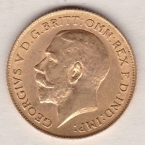 1911 Gold Half Sovereign coin featuring the portrait of King George V on the Obverse. St George and the dragon on the Reverse.