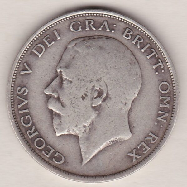 1911 Silver Halfcrown coin featuring king George V on the Obverse. The Reverse features a crowned quartered shield of arms.